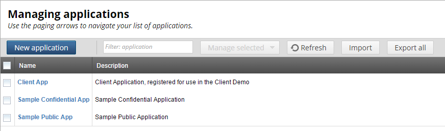Client Application Registry HTML interface