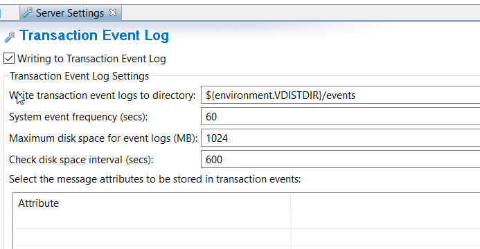 Server Settings - Transaction Event Log