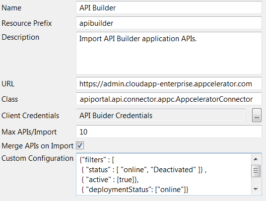 API Builder API connector configuration