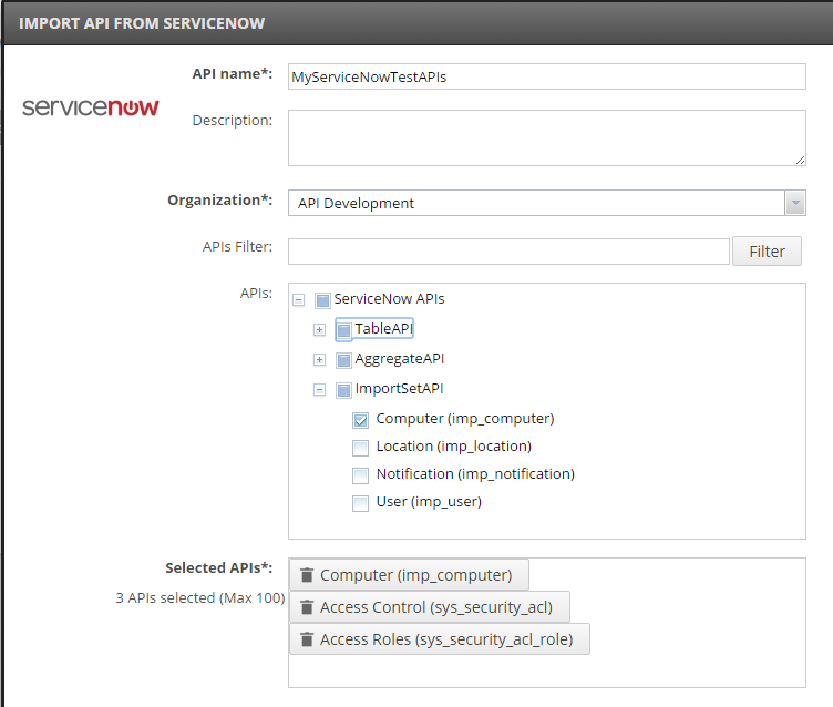 Import API from ServiceNow