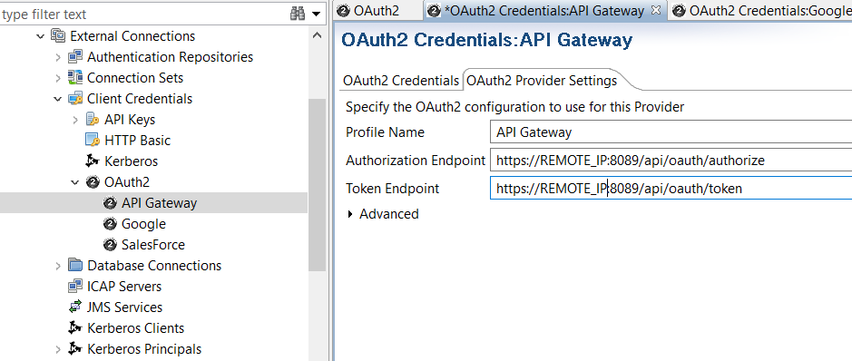 OAuth provider settings