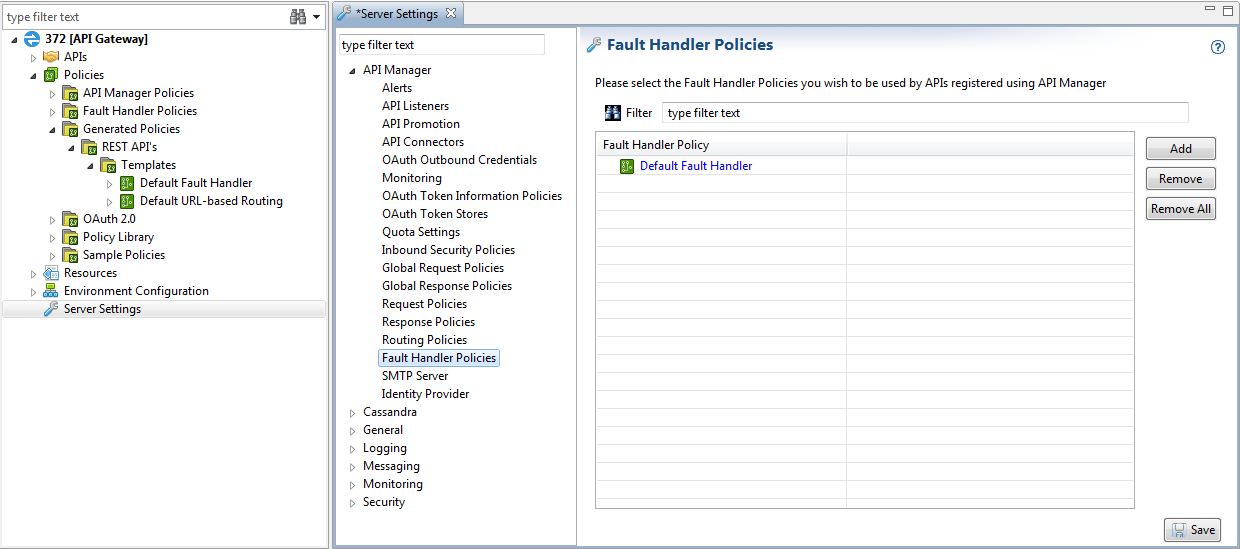 Configure API Manager Fault Handler Policies in Policy Studio