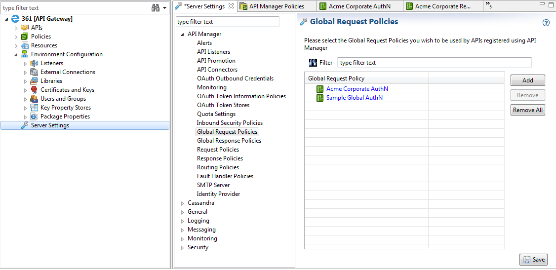 Configure API Manager Global Request Policies in Policy Studio