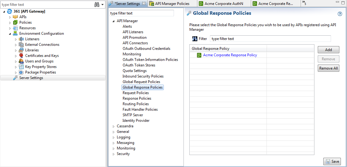 Configure API Manager Global Response Policies in Policy Studio