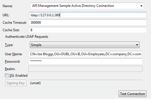Sample Active Directory connection