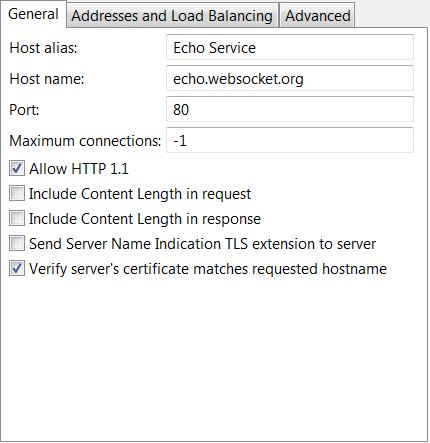 Example WebSocket remote host configuration